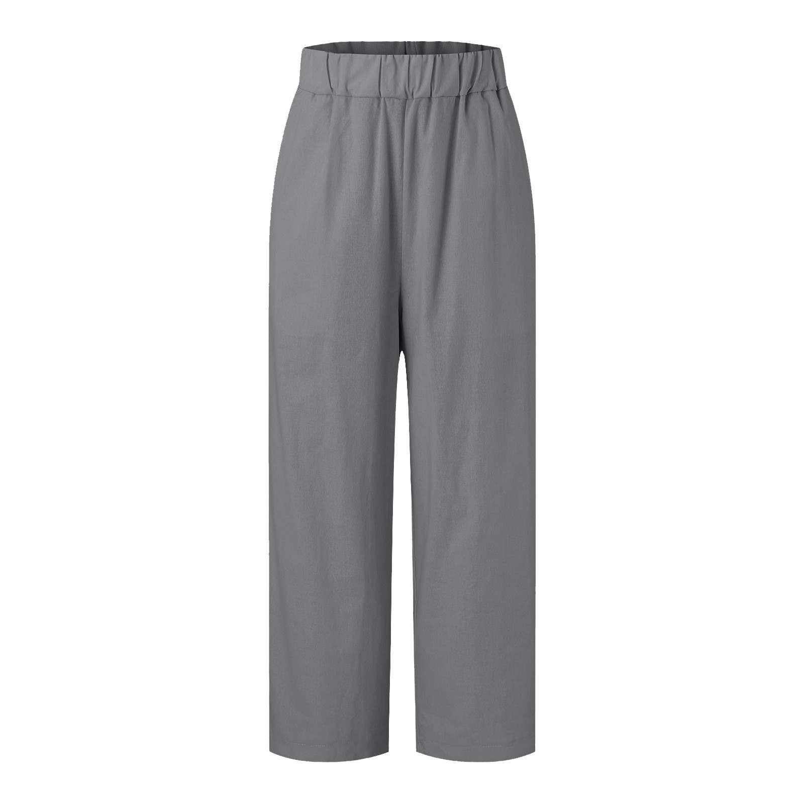 thumbnail image 4 of Pantalones anchos de color liso con cintura elástica para mujer: cintura media, bolsillos, elásticos, pantalones de trabajo informales para todas las estaciones, 4 of 5